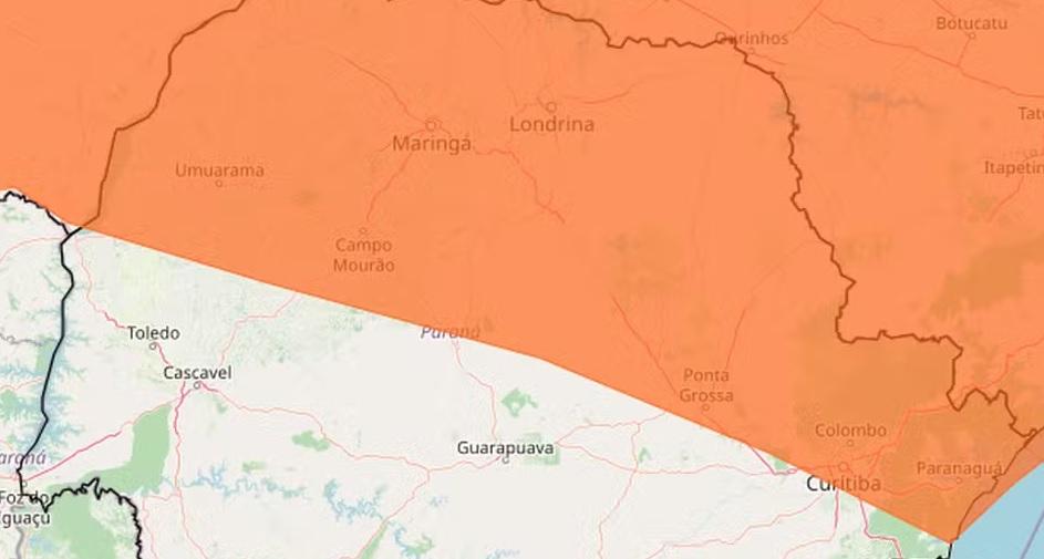 Inmet emite alerta de perigo de tempestade com ventos de até 100 km/h em parte do Paraná