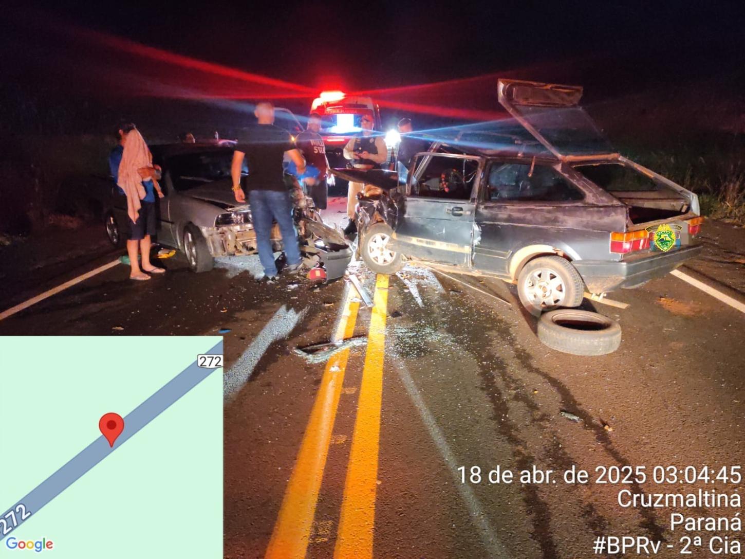 Motorista de 29 anos fica ferido em colisão frontal na PR-272 em Cruzmaltina