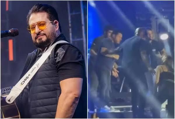Cantor Marrone cai do palco e show é encerrado em GO