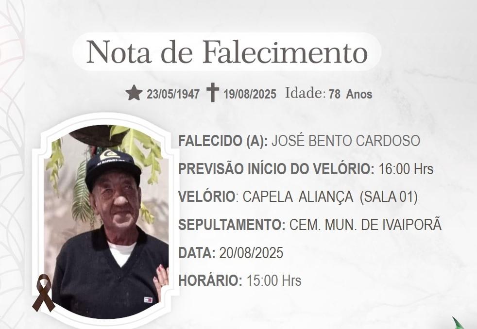 José Bento Cardoso faleceu aos 78 anos em Ivaiporã