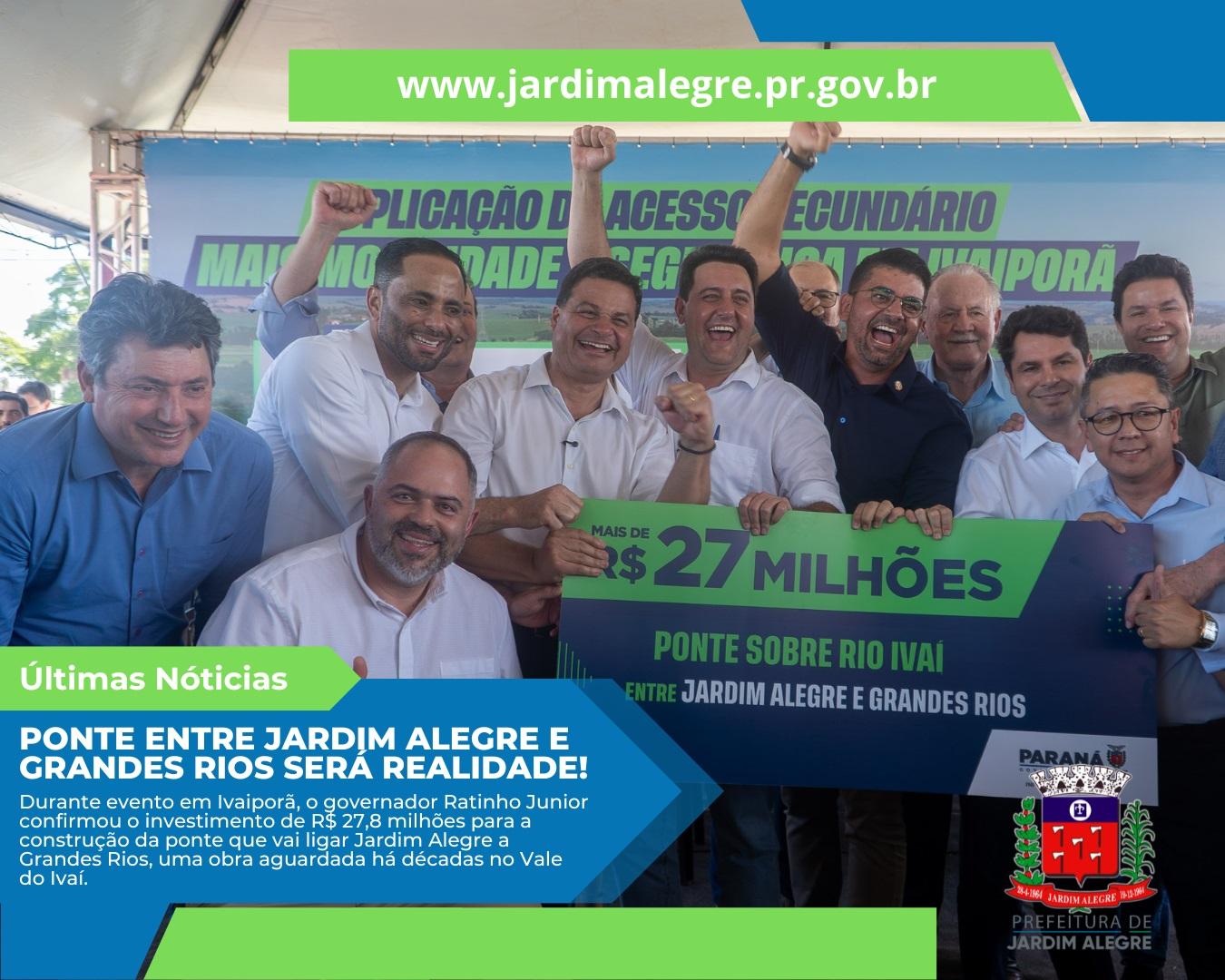 Governo do Paraná libera R$ 27,8 milhões para construção de ponte entre Jardim Alegre e Grandes Rios