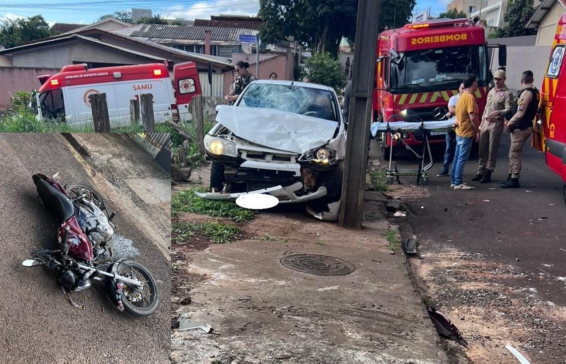 Motociclista fica gravemente ferido após colisão com automóvel em Ivaiporã
