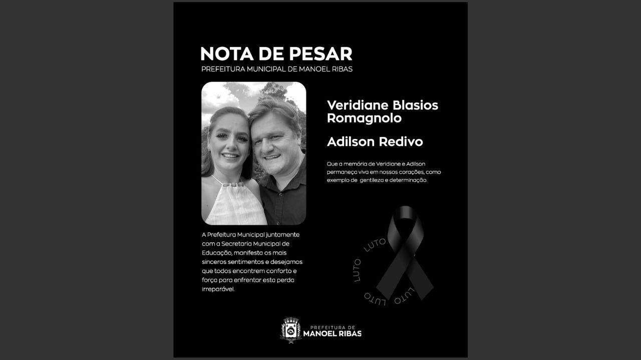 Prefeitura de Manoel Ribas emite nota de pesar ao falecimento de professores após acidente em Jardim Alegre