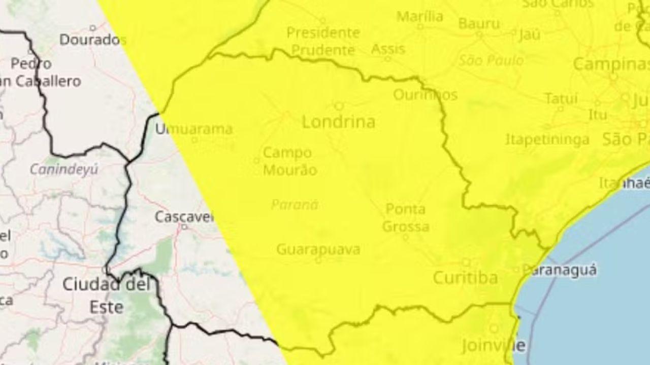 Inmet alerta para tempestade em 313 cidades do Paraná; Jardim Alegre deve ter pouca chuva, diz Simepar
