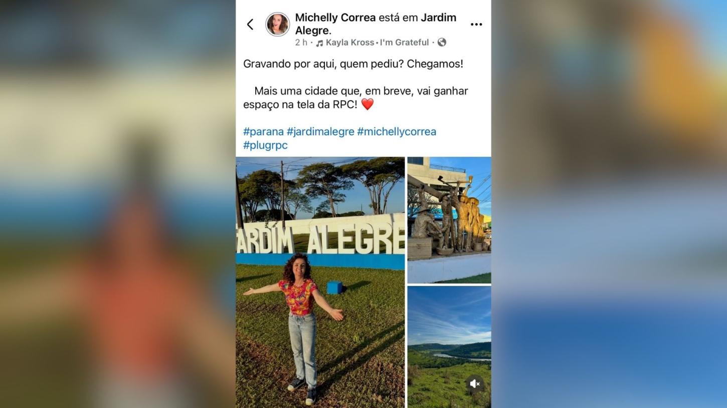 Jardim Alegre será destaque em programa da RPC; apresentadora publica foto na cidade
