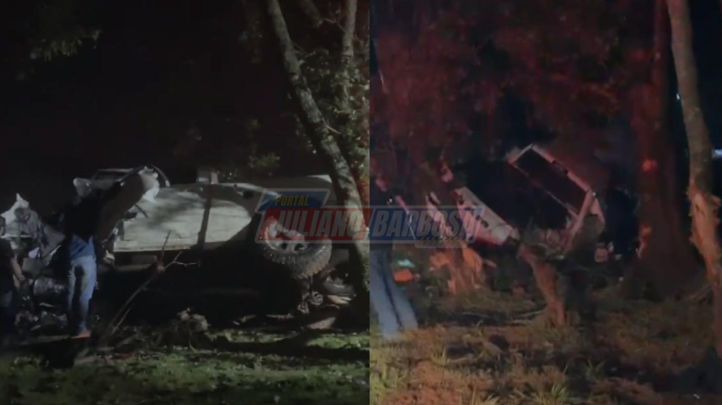 Motorista de Dodge Ram fica preso às ferragens após acidente na PR-082 em São João do Ivaí