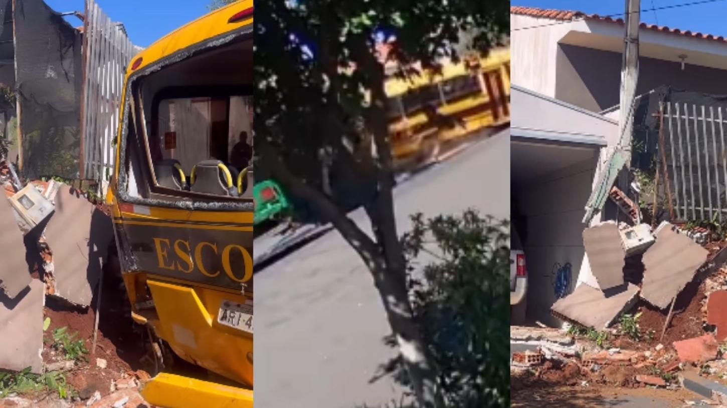 Mais detalhes do acidente: ônibus escolar invade varanda de casa em Borrazópolis