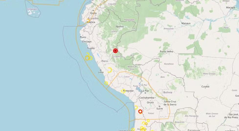  Terremoto de magnitude 5,6 é registrado próximo à fronteira entre Peru e Brasil