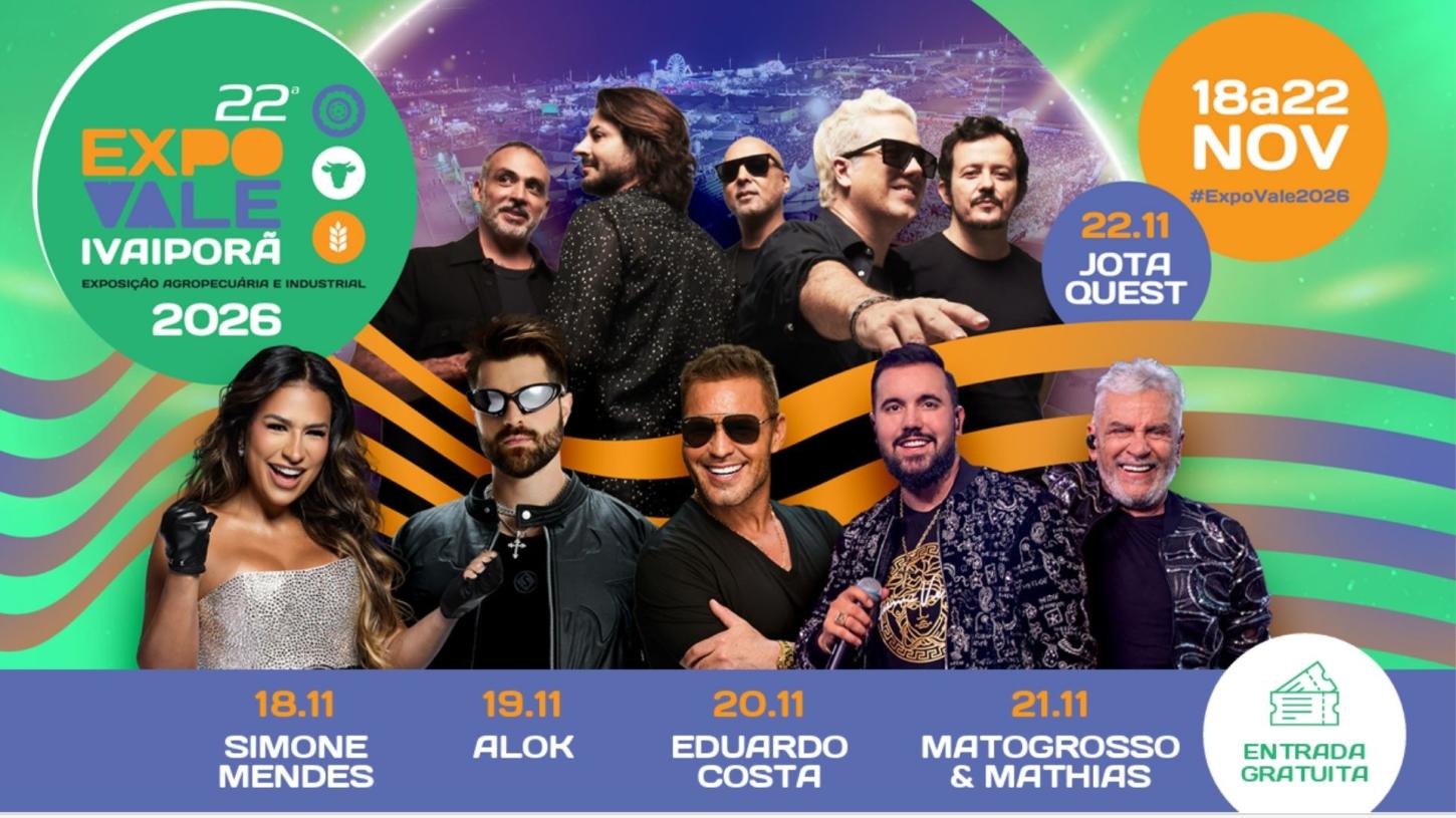 Expovale Ivaiporã confirma Simone Mendes, Alok, Eduardo Costa, Mato Grosso & Mathias e Jota Quest na 22ª edição