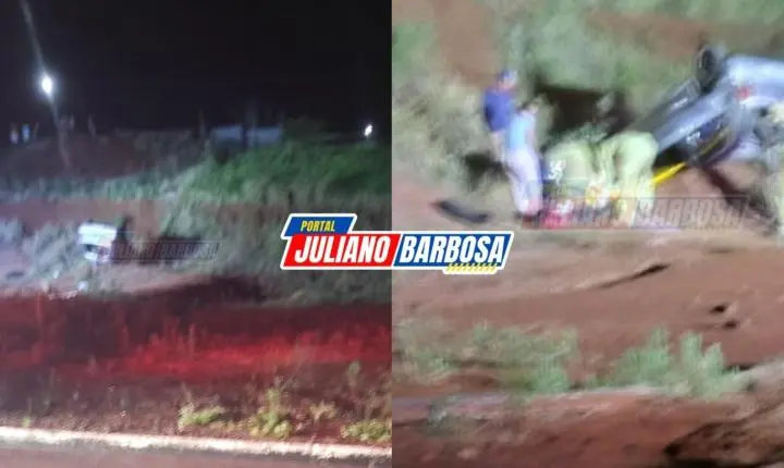 Mulher fica ferida após Gol capotar em barranco no Loteamento Montreal, em Jardim Alegre