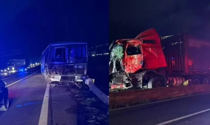 Entrada repentina de caminhão provoca sequência de acidentes com ônibus e carros na BR-369 em Rolândia