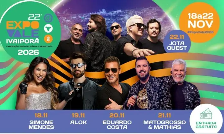 Expovale Ivaiporã confirma Simone Mendes, Alok, Eduardo Costa, Mato Grosso & Mathias e Jota Quest na 22ª edição