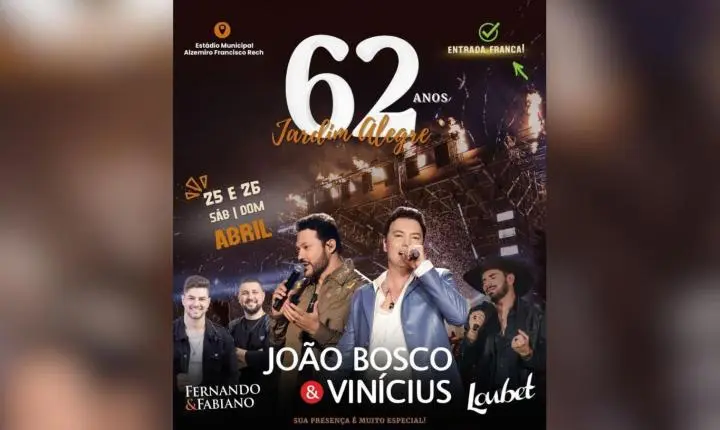 Jardim Alegre finaliza preparativos para festa de 62 anos com shows nacionais neste fim de semana