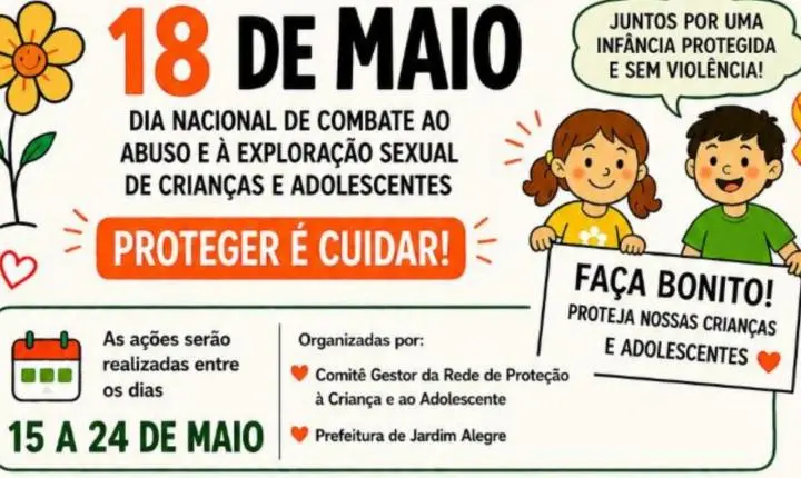 Jardim Alegre inicia nesta sexta-feira (15) Semana de Combate ao Abuso e Exploração Sexual de Crianças e Adolescentes