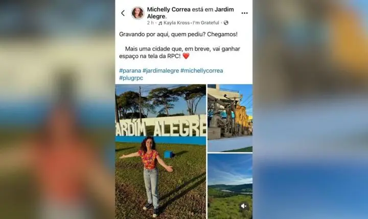 Jardim Alegre será destaque em programa da RPC; apresentadora publica foto na cidade