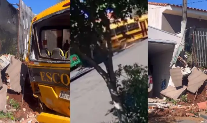 Mais detalhes do acidente: ônibus escolar invade varanda de casa em Borrazópolis
